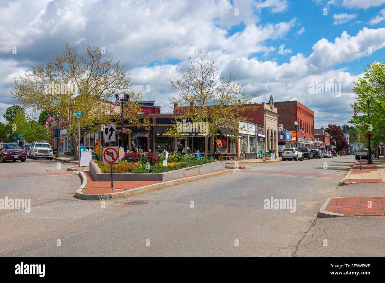 Historic commercial buildings on Edward Miller Square on Main Street in