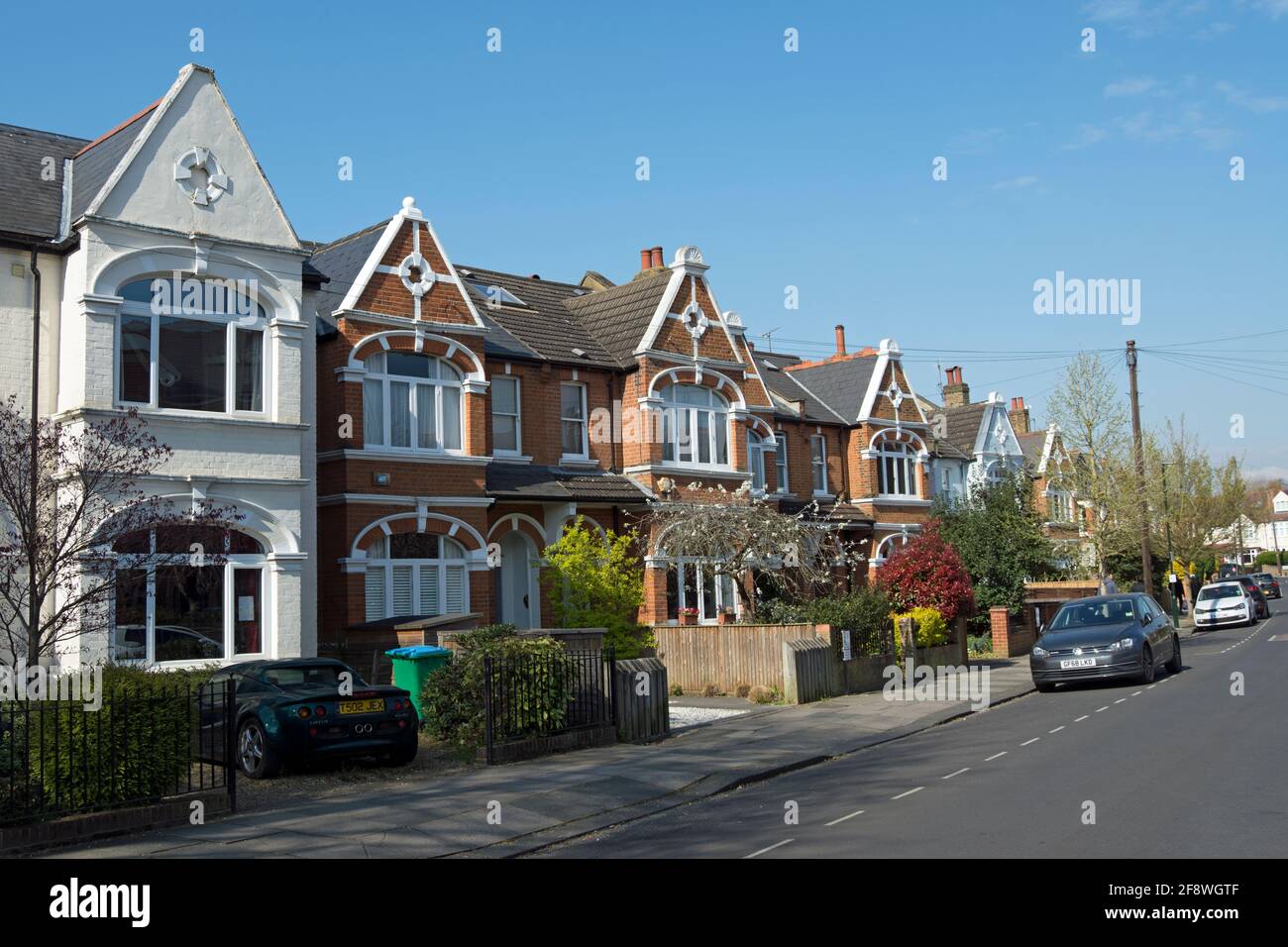 row of semi-detached victorian houses in teddington, middlesex, england Stock Photo