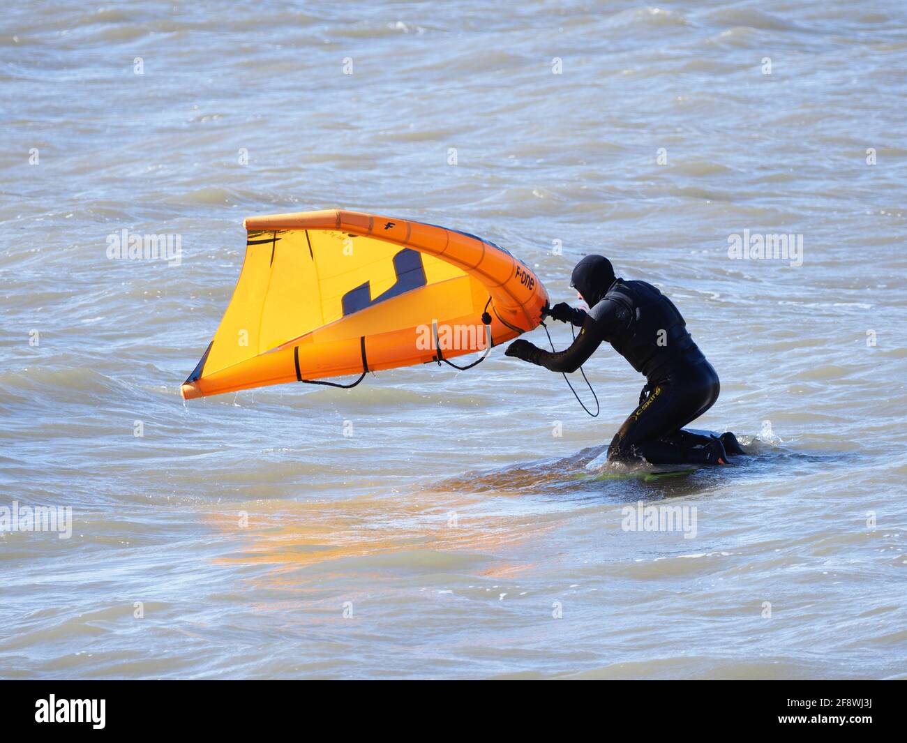 Sheerness, Kent, UK. 15th April, 2021. UK Weather sunny in Sheerness, Kent. A man tries the new
