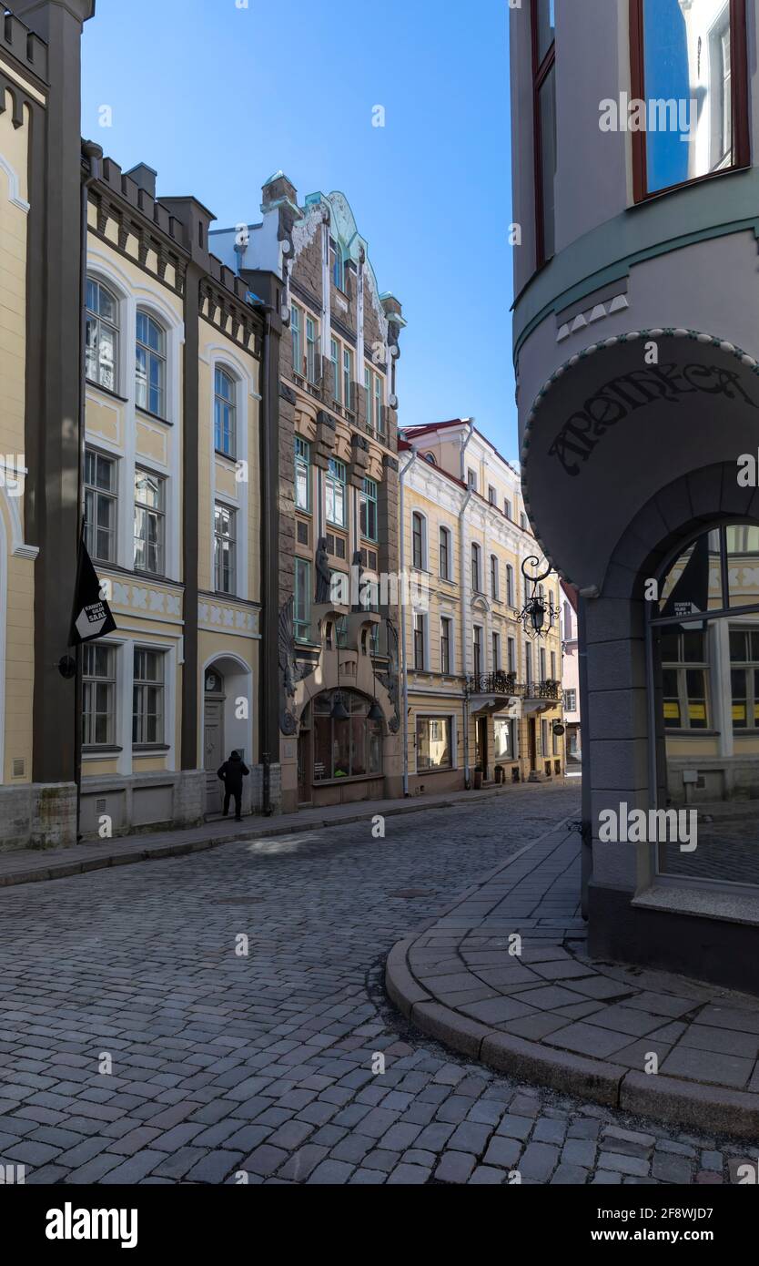 Tallinn, Estonia, 24th March 2021 beautiful medieval buildings of Tallinn old town in Estonia