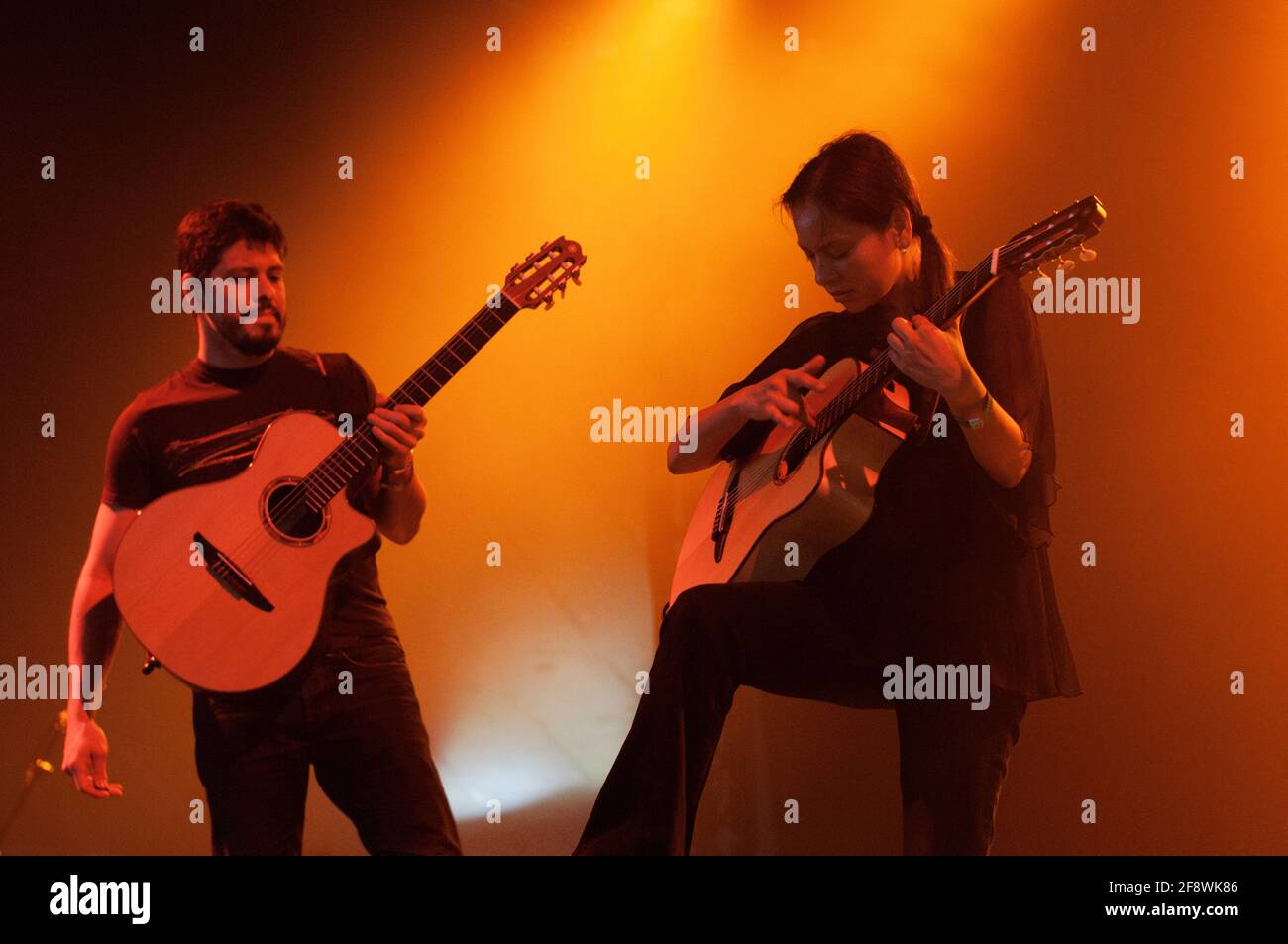 Mexican duo, Rodrigo y Gabriela performing at the Womad Festival, UK, July 30, 2011. Stock Photo