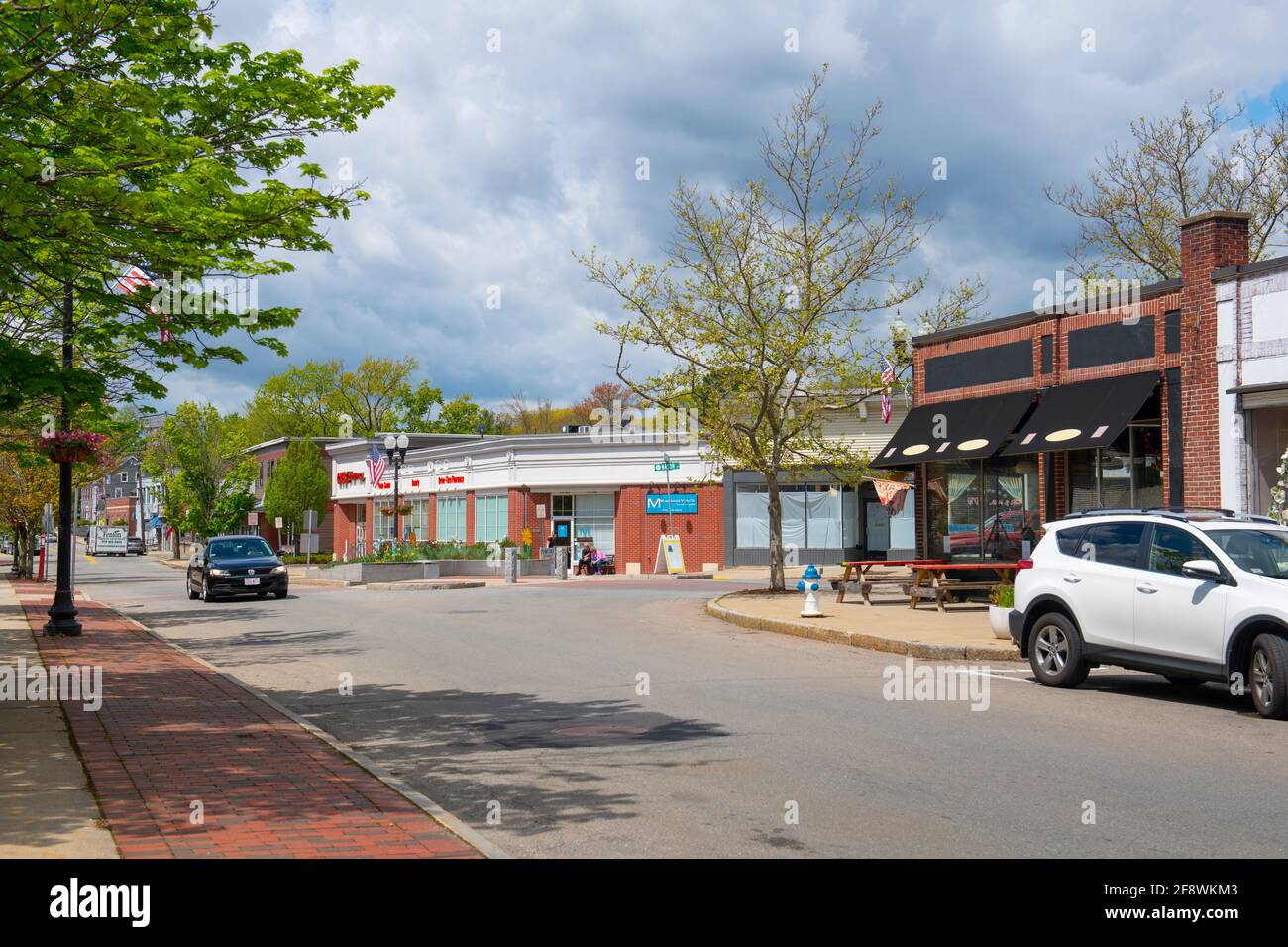 Historic commercial buildings on Main Street in Maynard historic town