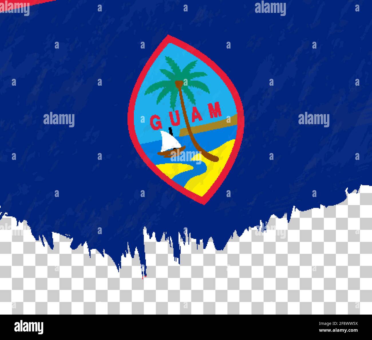 Grunge-style flag of Guam on a transparent background. Vector textured ...