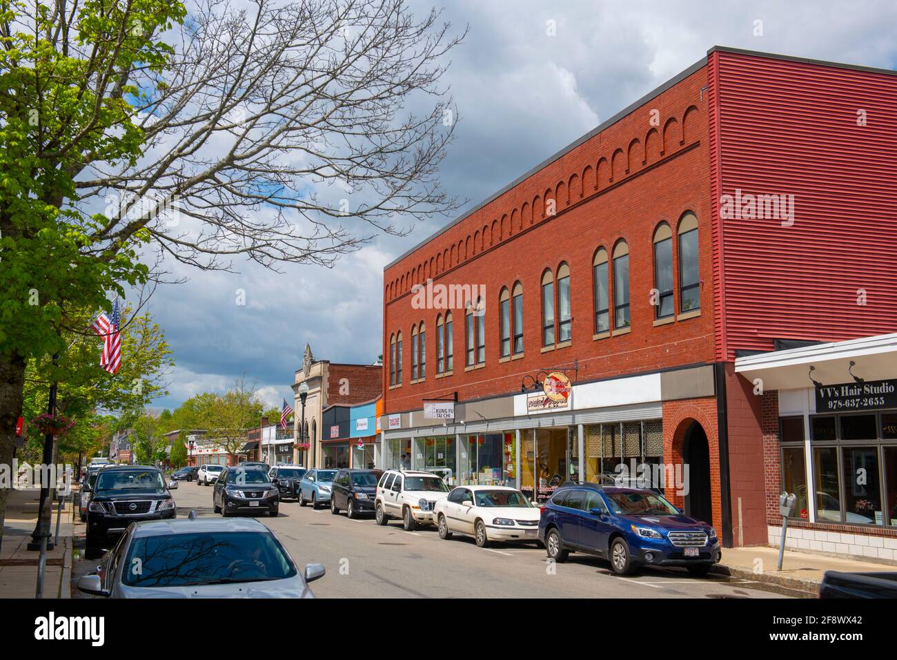 Historic commercial buildings on Main Street in Maynard historic town