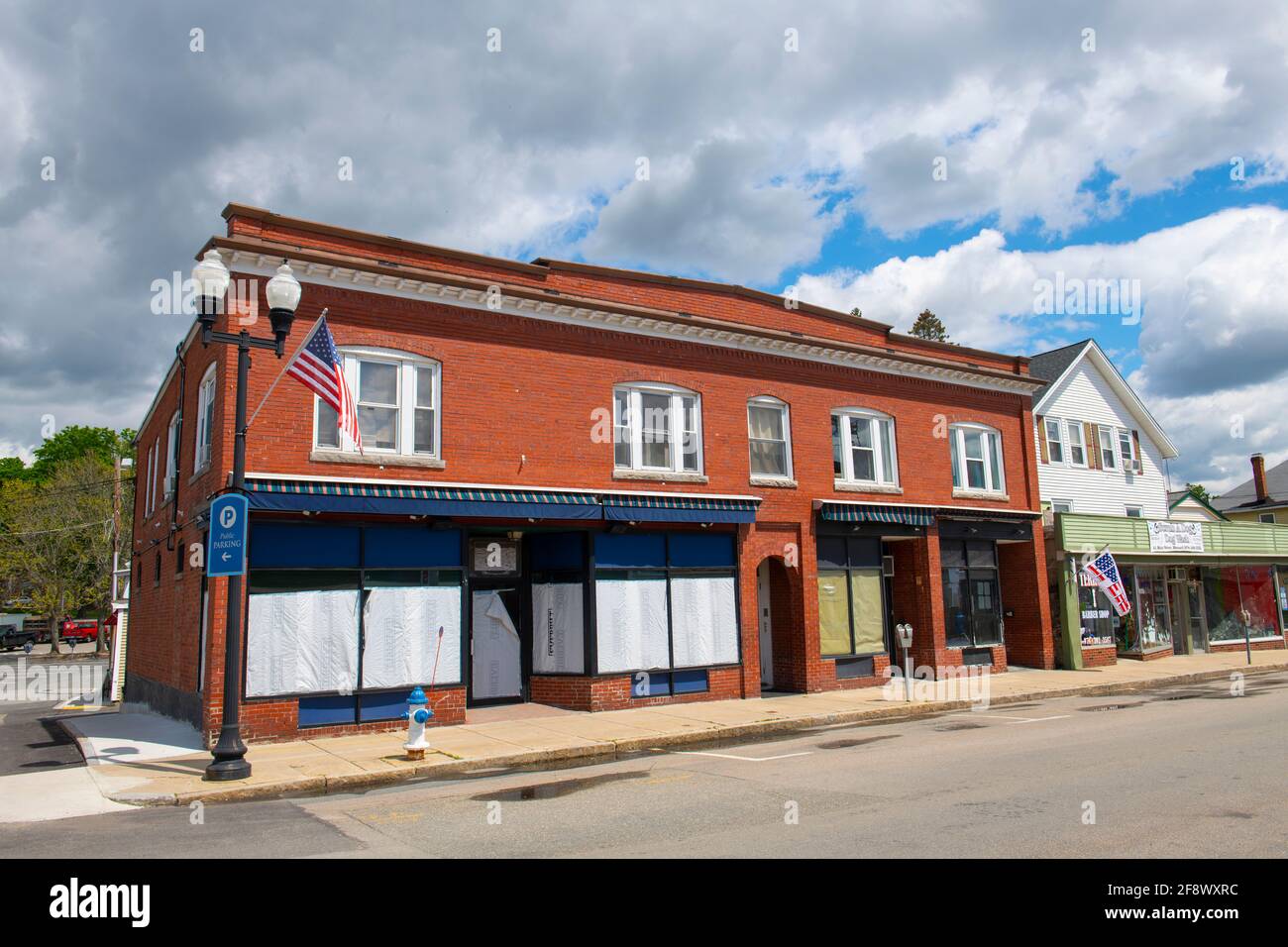 Historic commercial buildings on Main Street in Maynard historic town