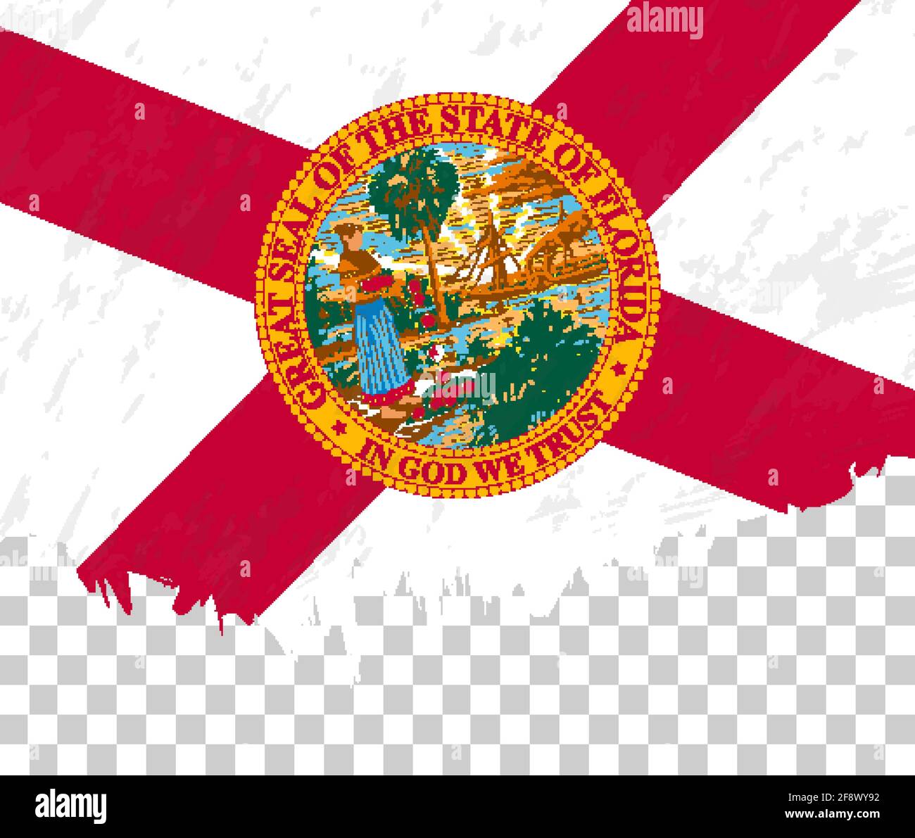Grunge-style flag of Florida on a transparent background. Vector