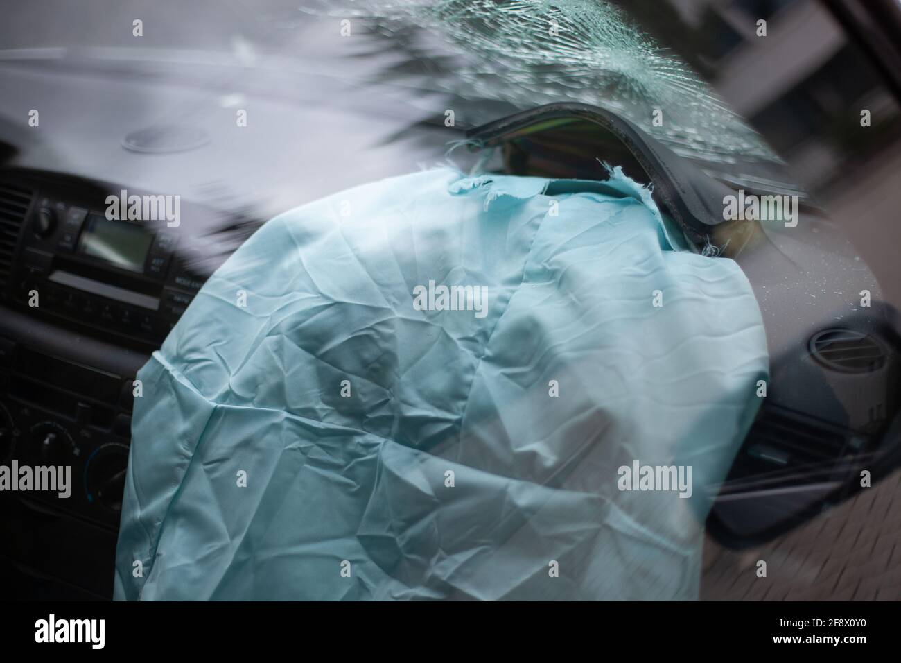 Car after the accident with a safety airbag deployed Stock Photo Alamy