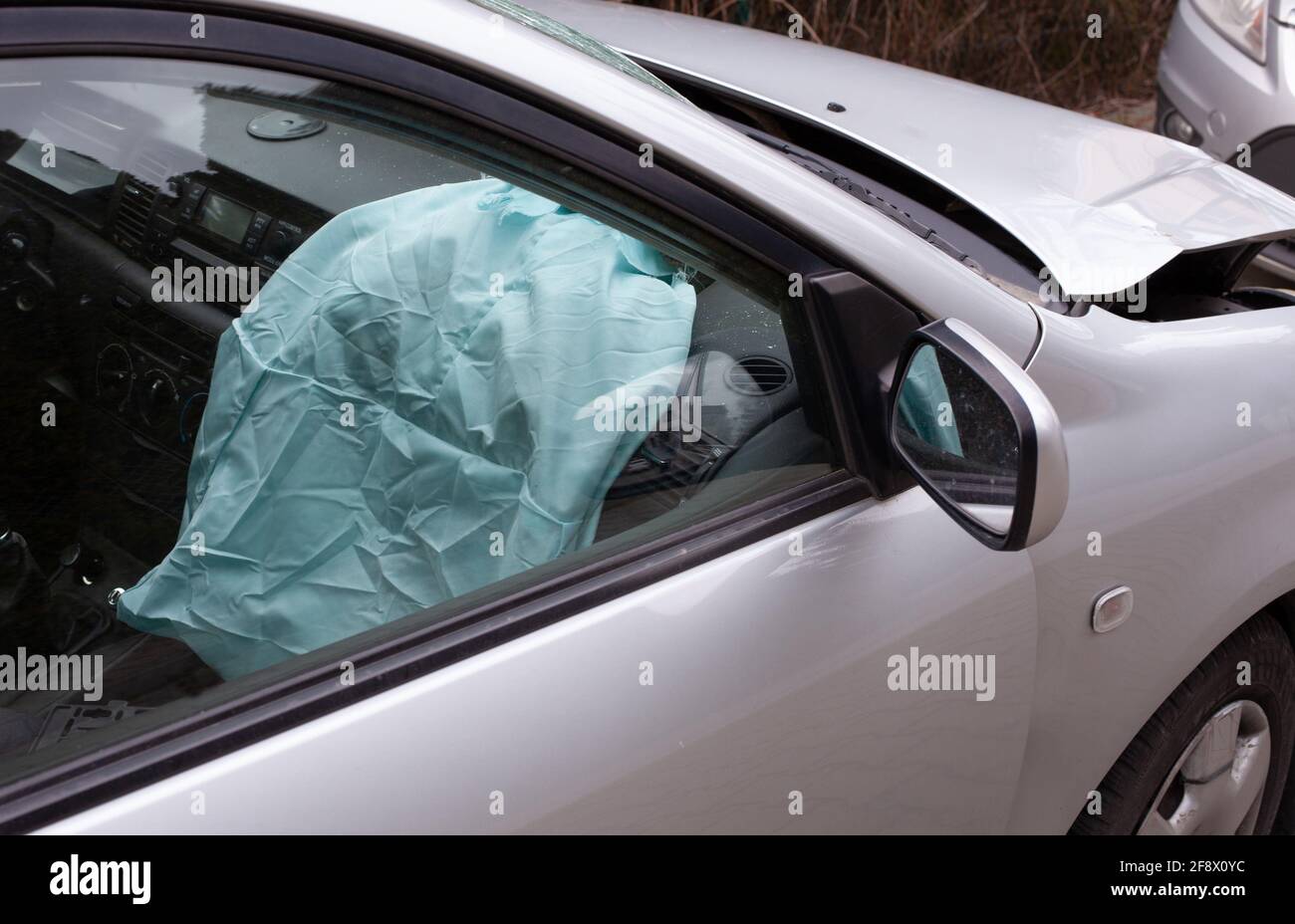 Car after the accident with a safety airbag deployed Stock Photo Alamy