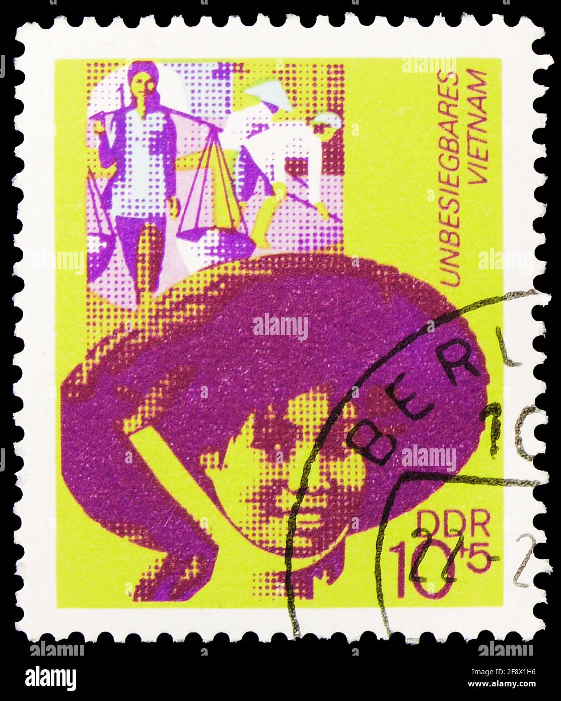 MOSCOW, RUSSIA - OCTOBER 1, 2019: Postage stamp printed in Germany, Democratic Republic, shows Vietnamese, Invincible Vietnam serie, 10+5 Pf. - East G Stock Photo