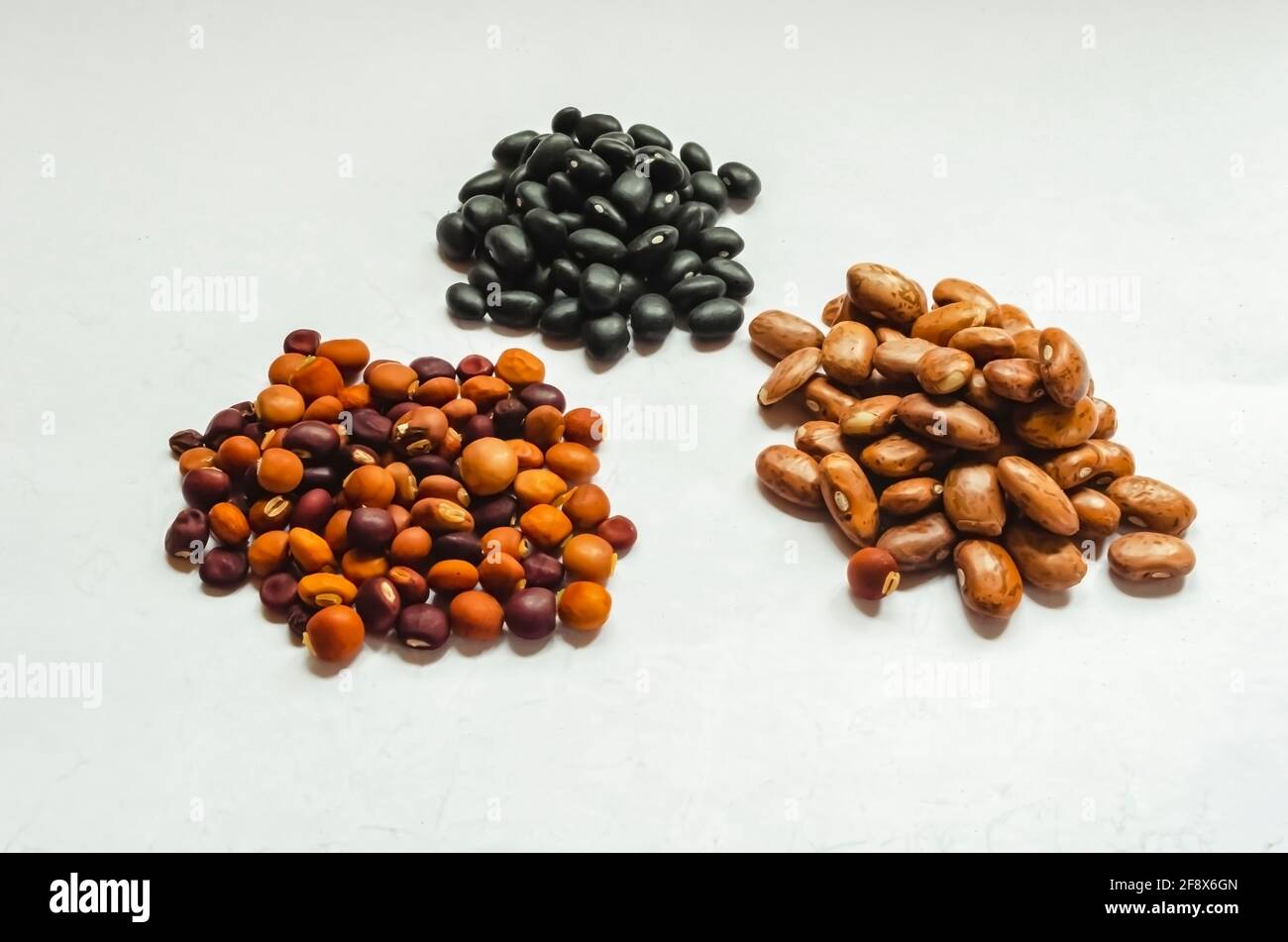 Dried Pigeon Peas, Kidney Beans And Black Beans Stock Photo