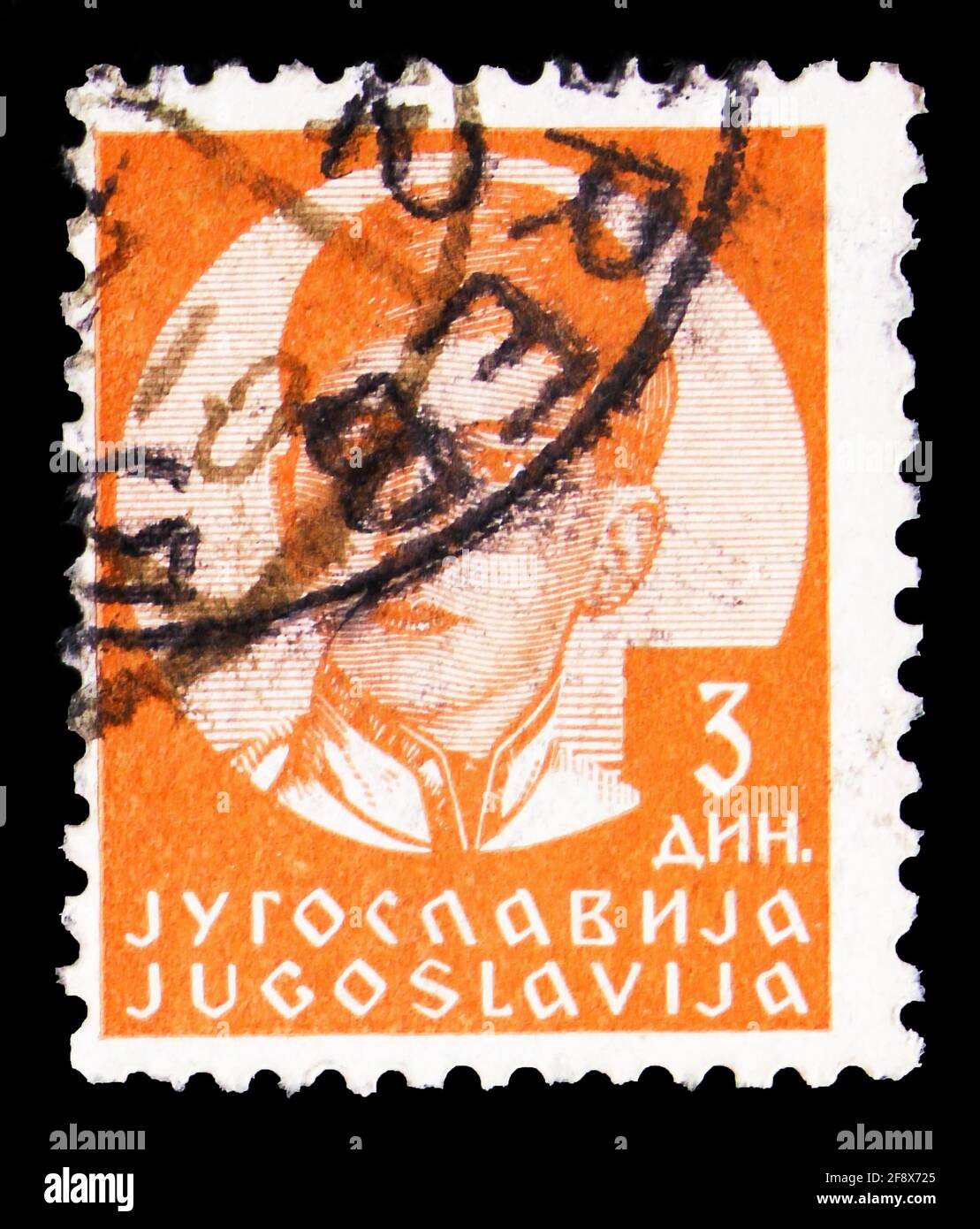MOSCOW, RUSSIA - OCTOBER 1, 2019: Postage stamp printed in Yugoslavia shows King Peter II (1923-1970), serie, 3 din. - Yugoslav dinar, circa 1935 Stock Photo