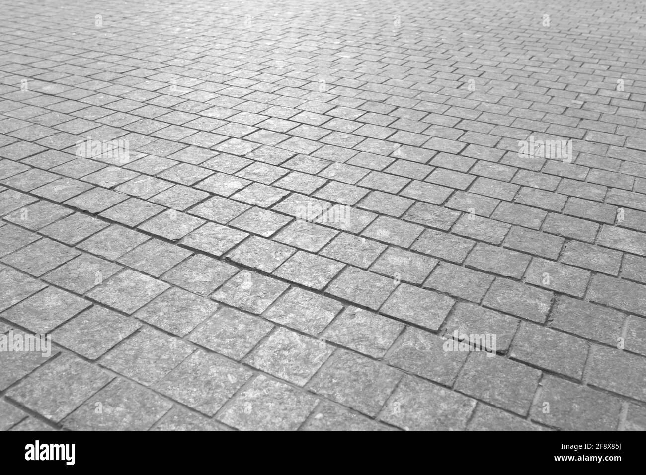 Paving stones road texture black and white. Road and square area surface. Stock Photo