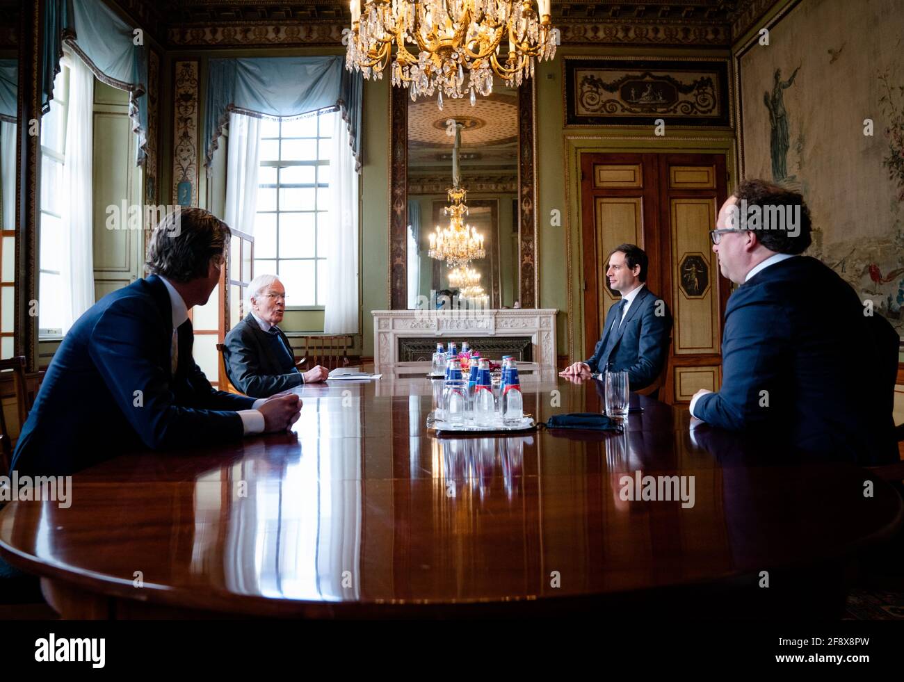 The Hague, Netherlands. April 15 2021: 10:59:50 Informator Herman Tjeenk Willink has a meeting with Minister of Finance Wopke Hoekstra, Minister of Social Affairs and Employment Wouter Koolmees and Minister of Economic Affairs and Climate Bas van Õt Wout. ANP BART SIZE Credit: ANP/Alamy Live News Stock Photo