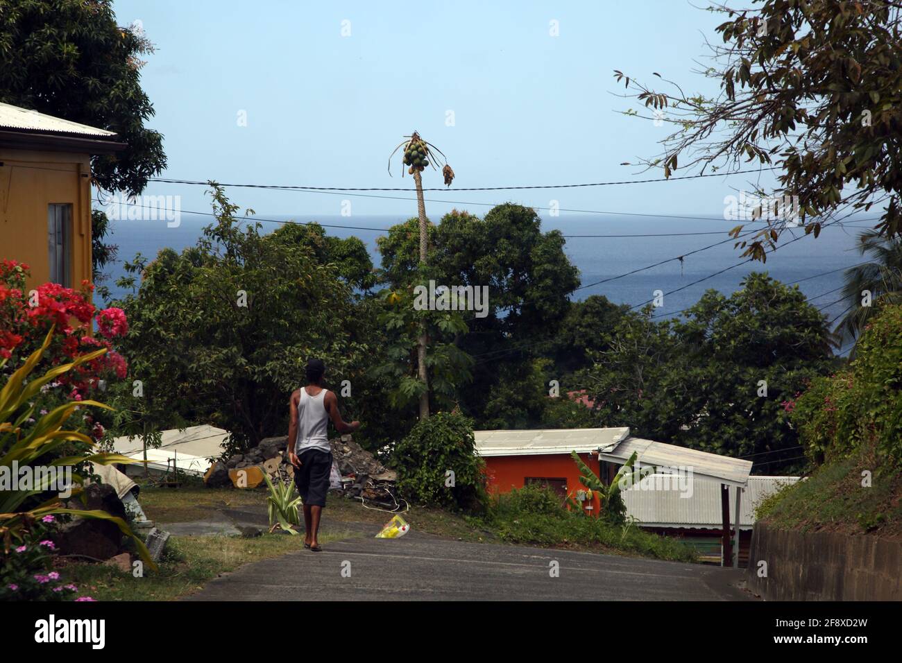 Happy Hill Grenada Housing overlooking the caribbean Sea Stock Photo
