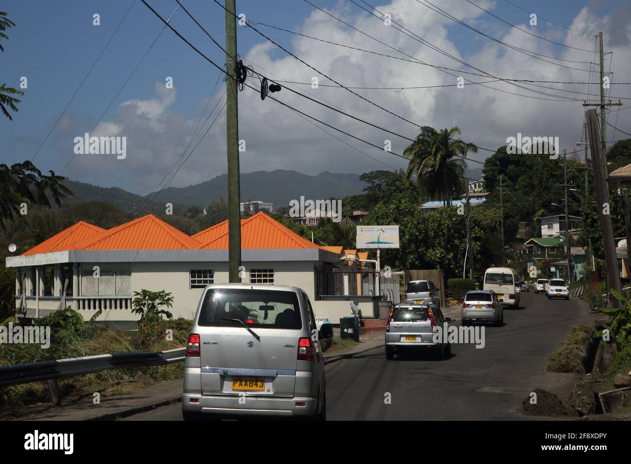 Grenada Regis Palms Suites and Villas Fallout on the Coast Road from St George's Stock Photo