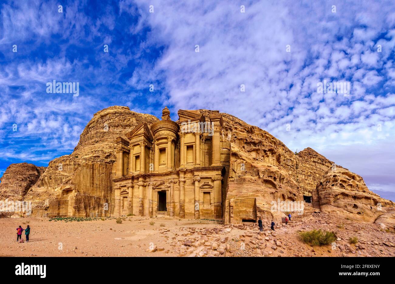 Monumental Monastery (Ad Deir) between rocks, Petra, Jordan Stock Photo