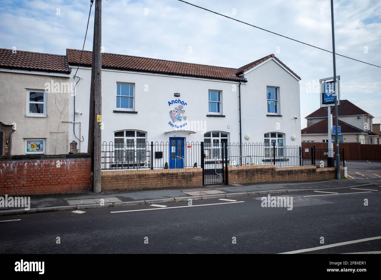 Anchor Day Nursery (April 2021) on the former site of the Made Forever pub (Alamy GEB8PO) in Kingswood, Bristol Stock Photo