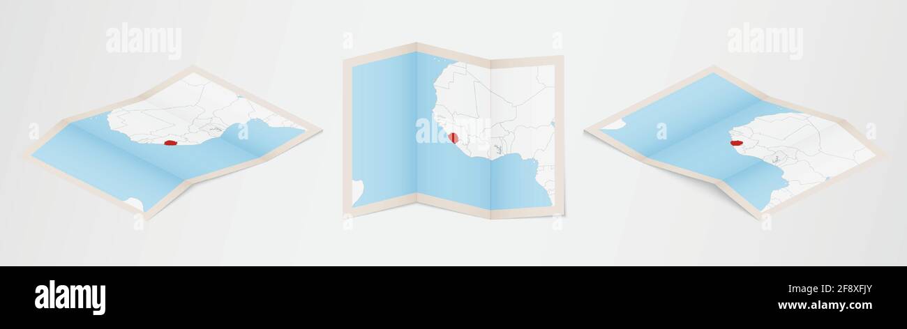 Folded map of Sierra Leone in three different versions. Vector map of ...