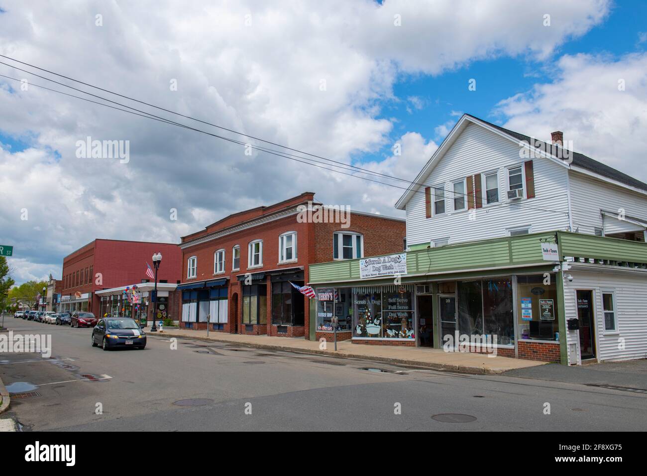 Historic commercial buildings on Main Street in Maynard historic town