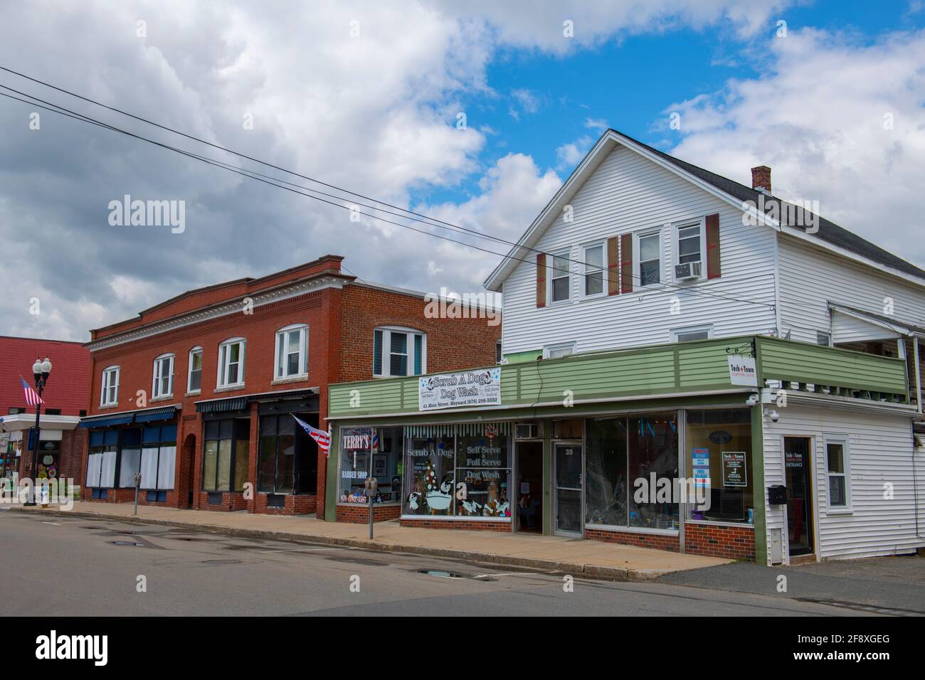 Historic commercial buildings on Main Street in Maynard historic town