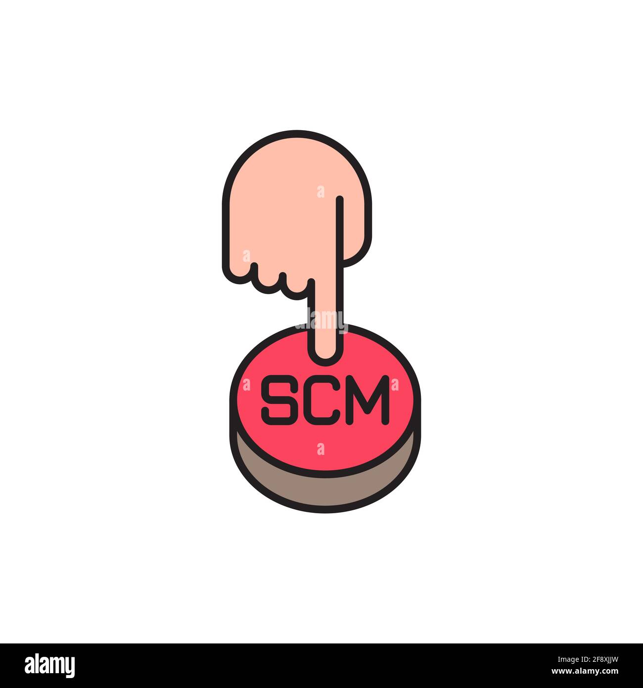 Hand presses the button with text SCM Vector illustration Stock Vector
