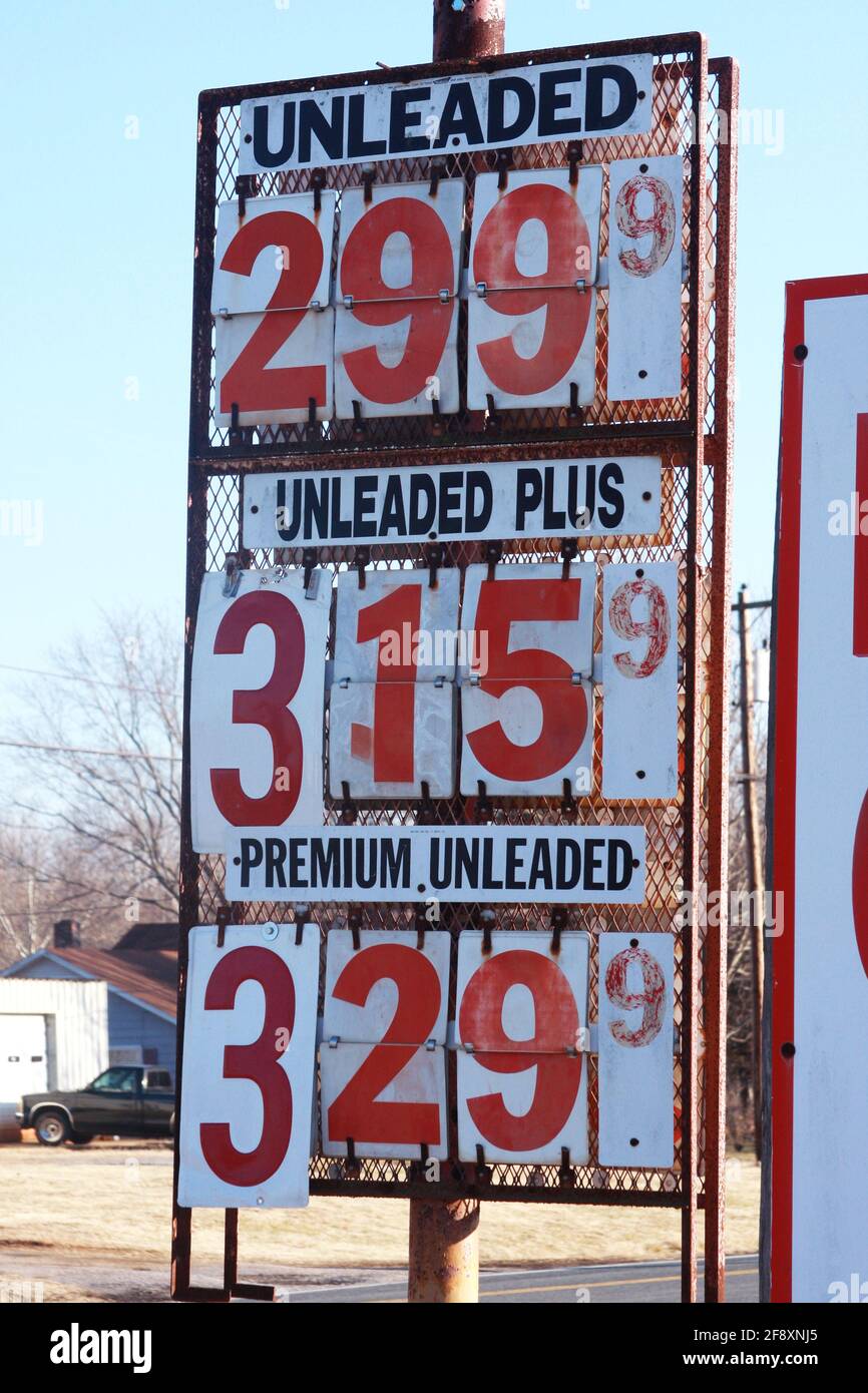 Price sign at gas station in rural Virginia, USA Stock Photo Alamy