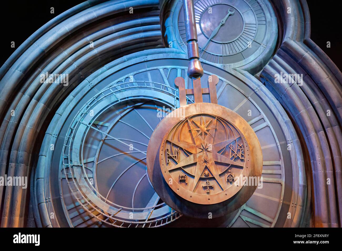 Hogwarts Clock Tower Pendulum at Warner Bros. Studio Tour, The Making of Harry Potter, Leavesden, Watford London Stock Photo