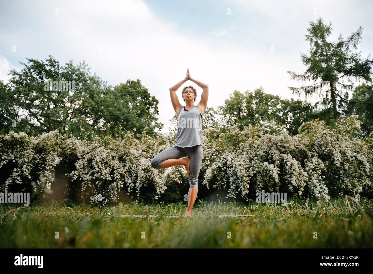 A young girl performs a tree pose in Vrikshasana yoga Stock Photo - Alamy