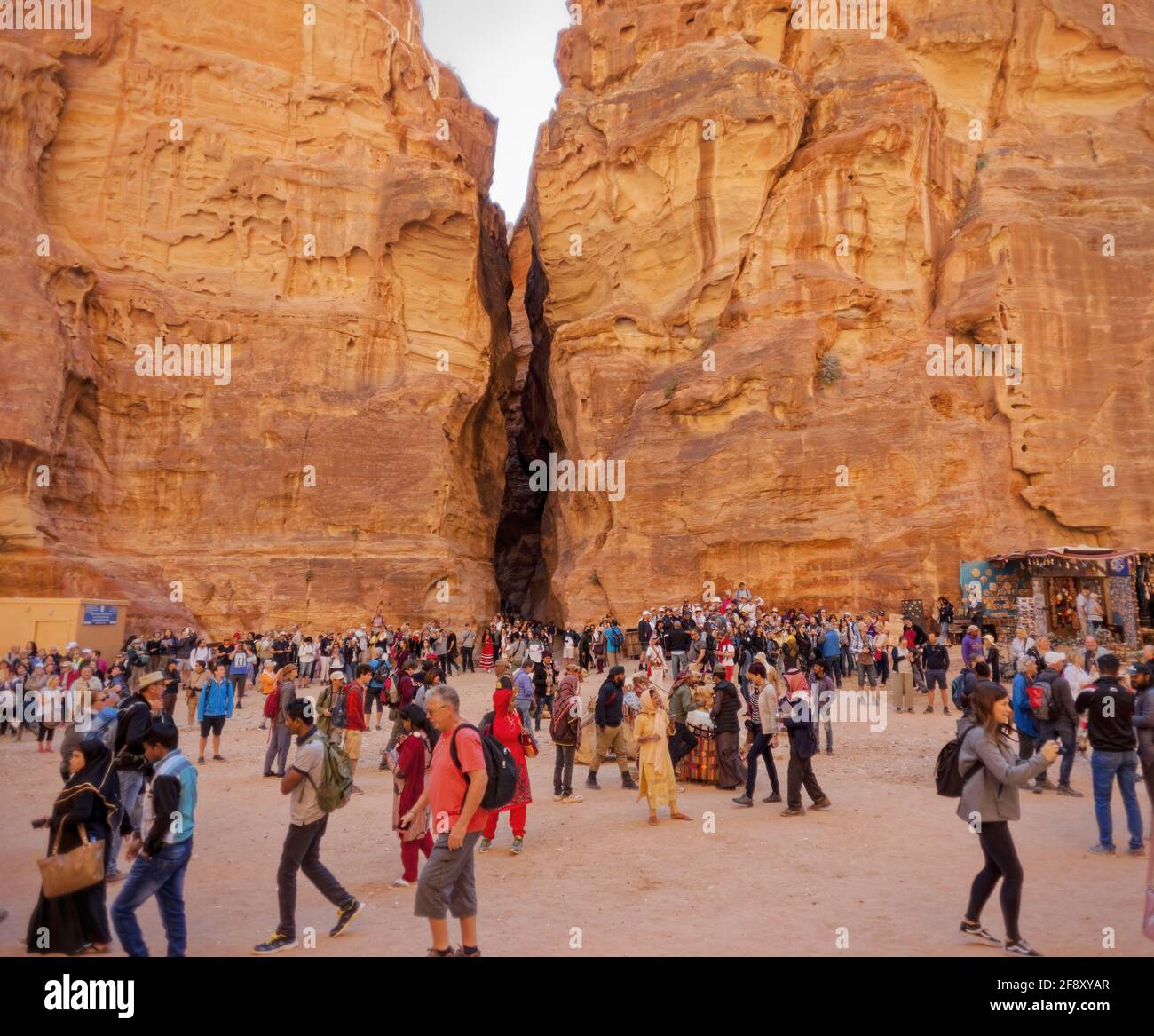 Wadi Mousa, Rock Formations And Tourists, Petra, Jordan Stock Photo