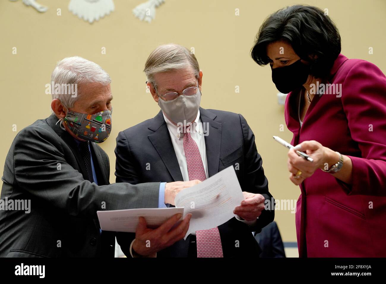 Washington, USA. 15th Apr, 2021. Dr. Anthony Fauci, Dr. David Kessler, and CDC Director Rochelle Walensky before the House Select Subcommittee on the Coronavirus Crisis holds a hearing on the Capitol Hill in Washington, on Thursday, April 15, 2021. (Photo by Amr Alfiky/Pool/Sipa USA) Credit: Sipa USA/Alamy Live News Stock Photo