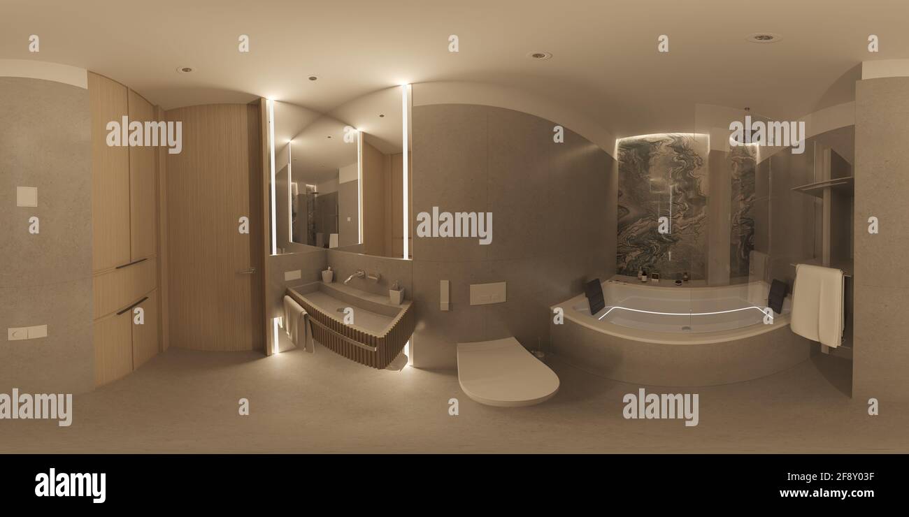 interior visualization, spherical panorama, 3D illustration Stock Photo ...