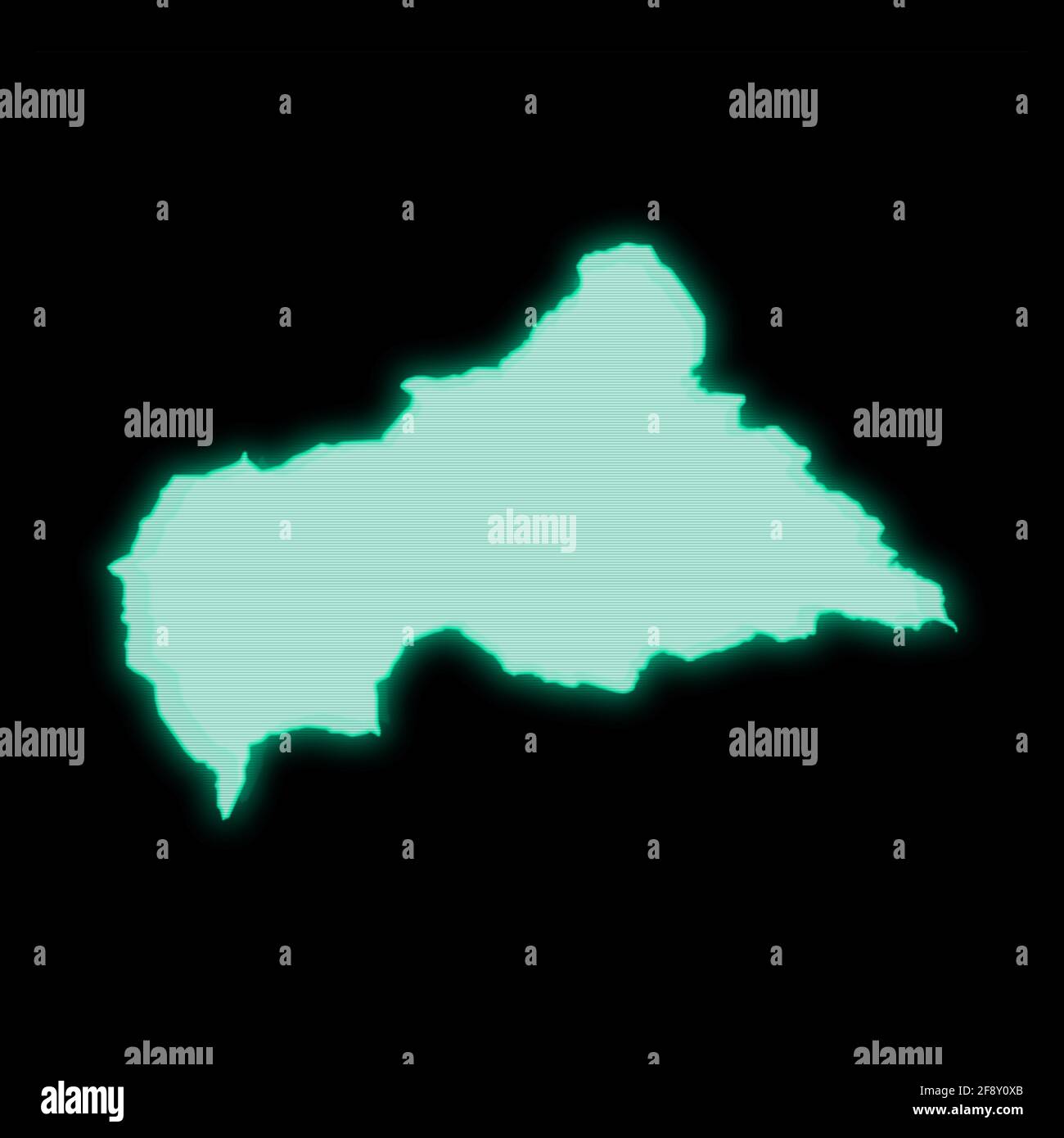 Map of Central African Republic, old green computer terminal screen, on ...