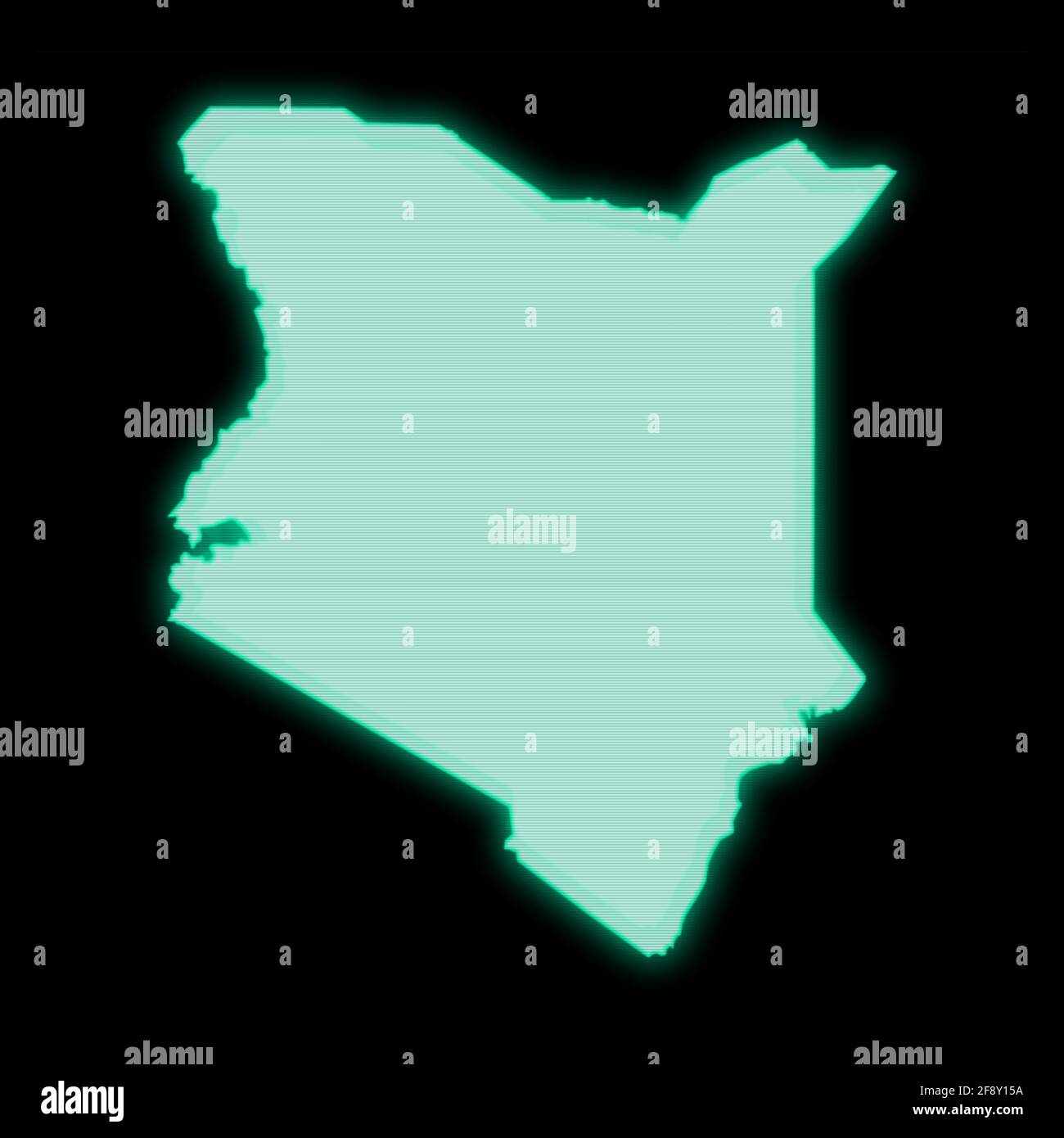 Map of Kenya, old green computer terminal screen, on dark background