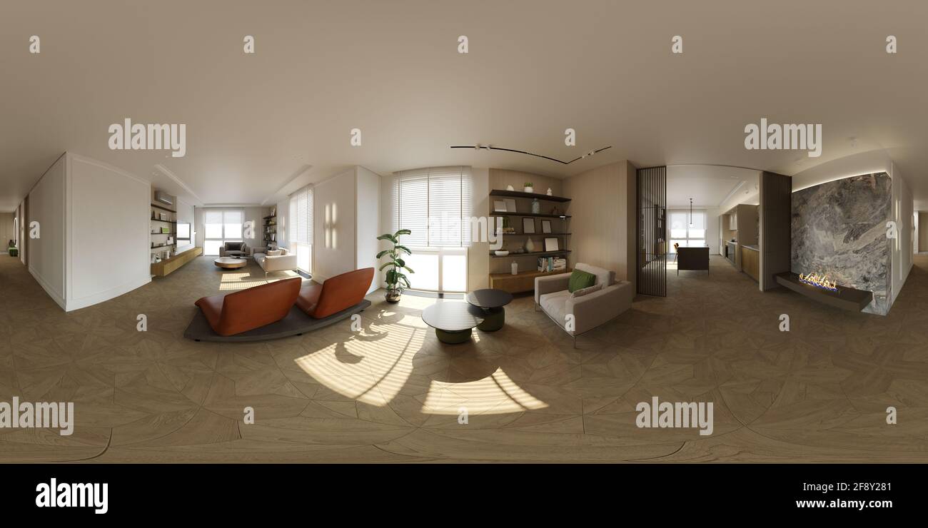 interior visualization, spherical panorama, 3D illustration Stock Photo ...