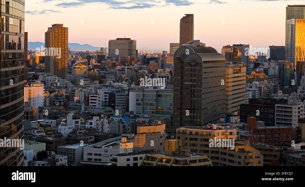 Cityscape at sunrise, Tokyo, Japan Stock Photo