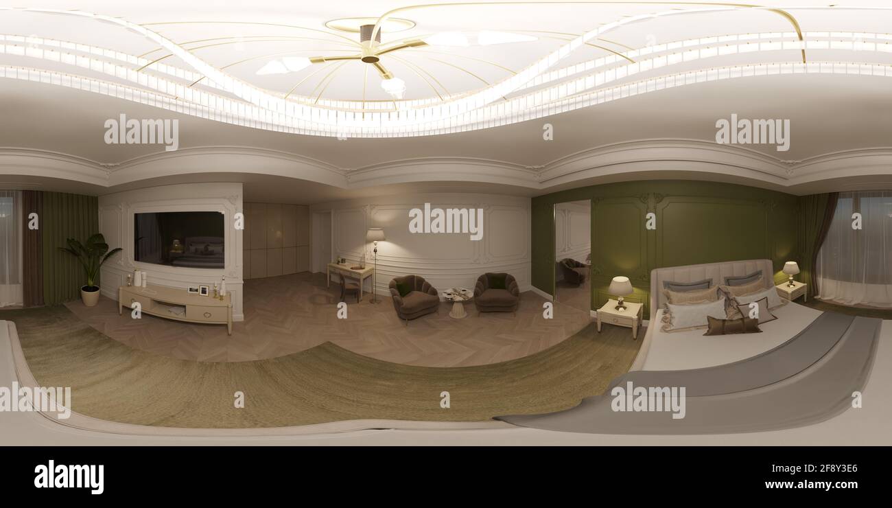 interior visualization, spherical panorama, 3D illustration Stock Photo ...