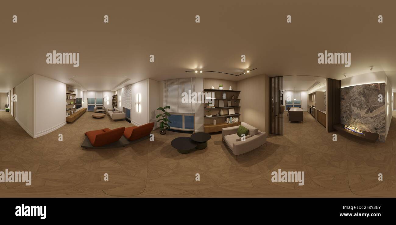 interior visualization, spherical panorama, 3D illustration Stock Photo ...