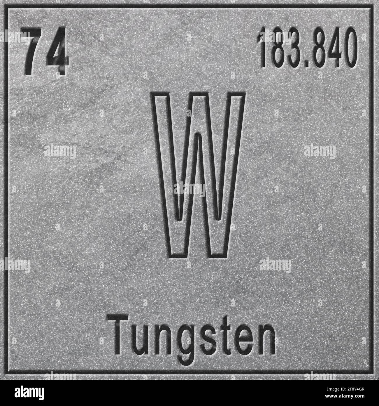 Tungsten chemical element, Sign with atomic number and atomic weight