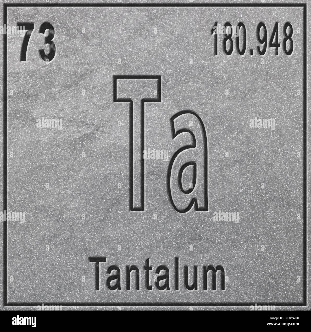 Tantalum chemical element, Sign with atomic number and atomic weight, Periodic Table Element, silver background Stock Photo
