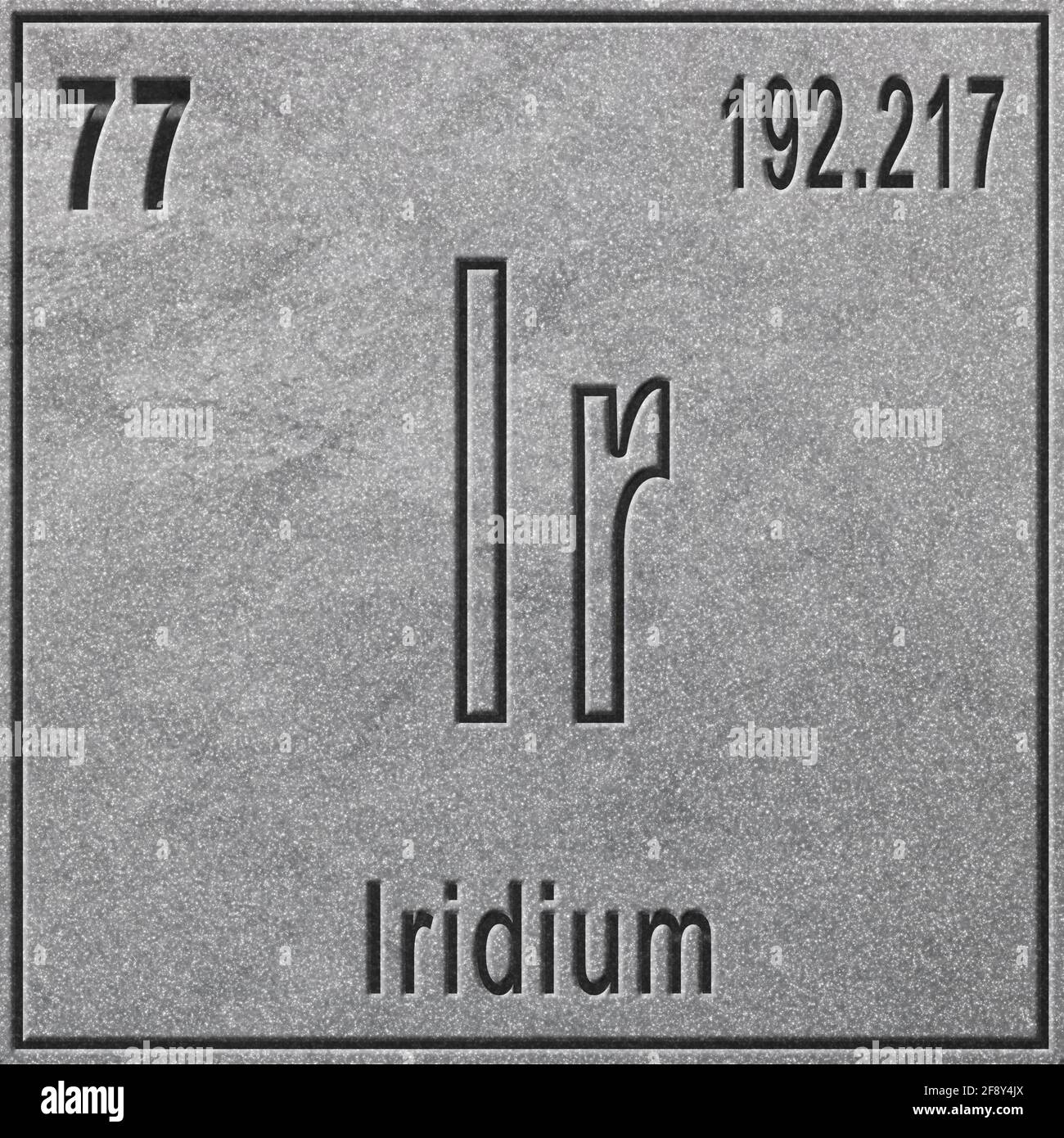 Iridium chemical element, Sign with atomic number and atomic weight, Periodic Table Element, silver background Stock Photo