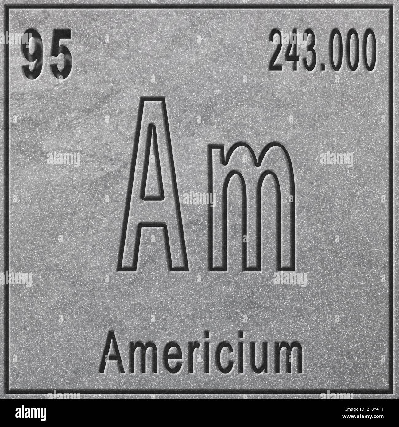 Americium chemical element, Sign with atomic number and atomic weight, Periodic Table Element, silver background Stock Photo