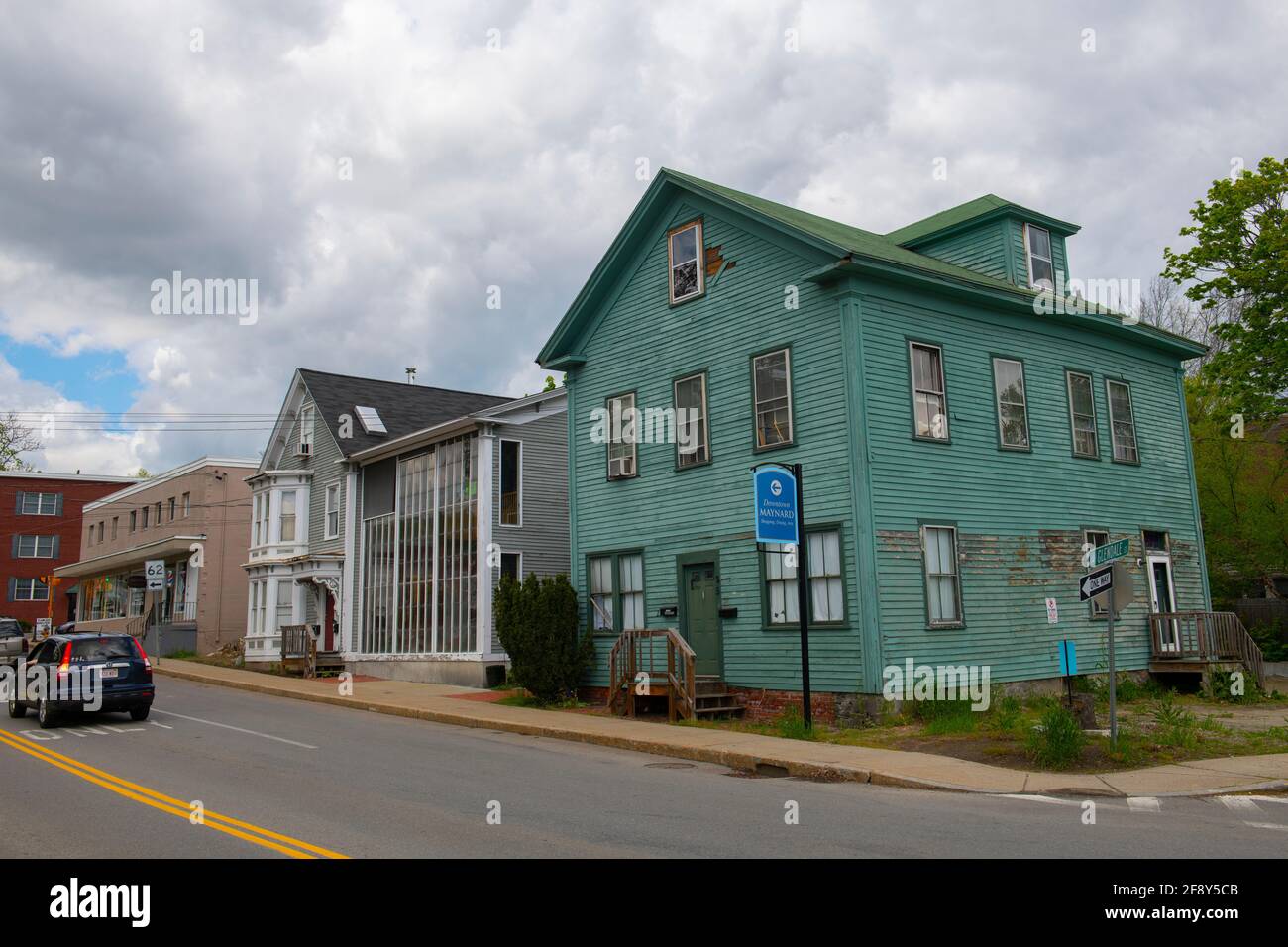 Historic buildings on Summer Street near Main Street in Maynard