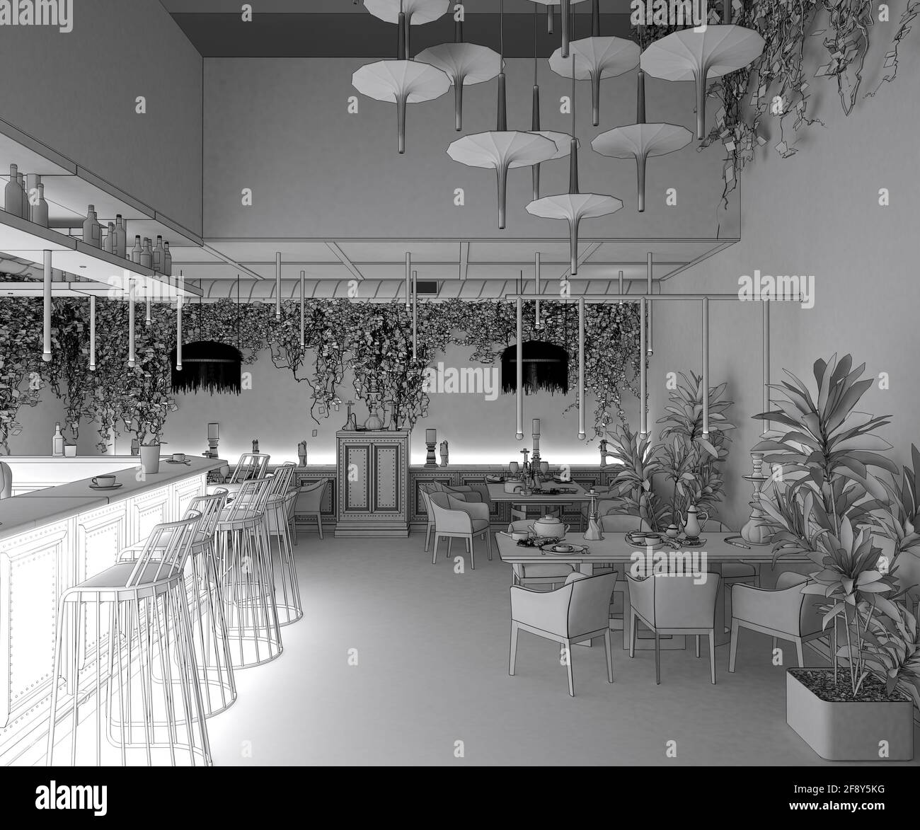 bar counter in a nightclub, interior visualization, 3D illustration ...