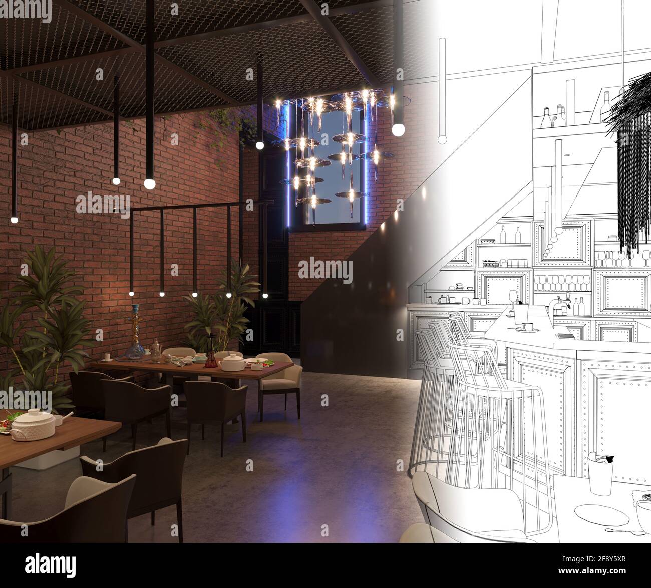 bar counter in a nightclub, interior visualization, 3D illustration ...