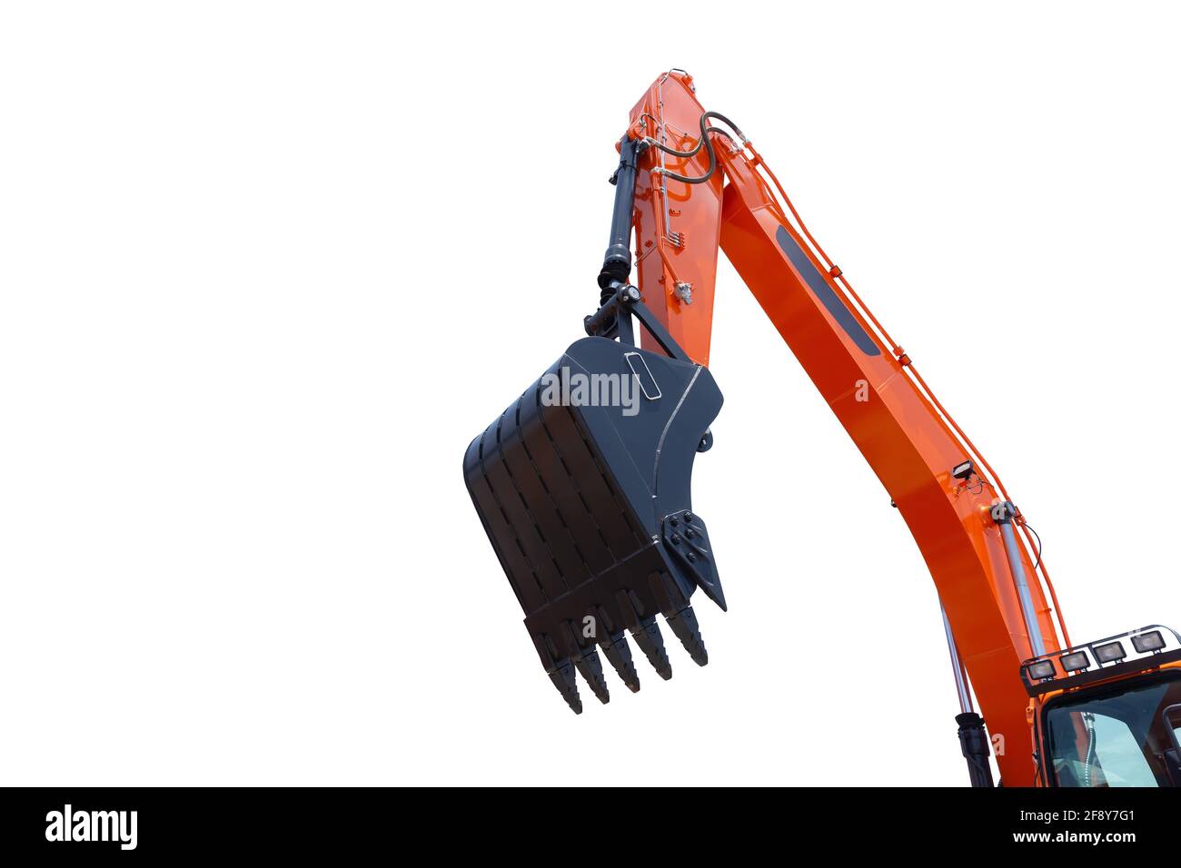 Excavators arm boom bucket truck clean new isolated on white background with clipping path Stock Photo
