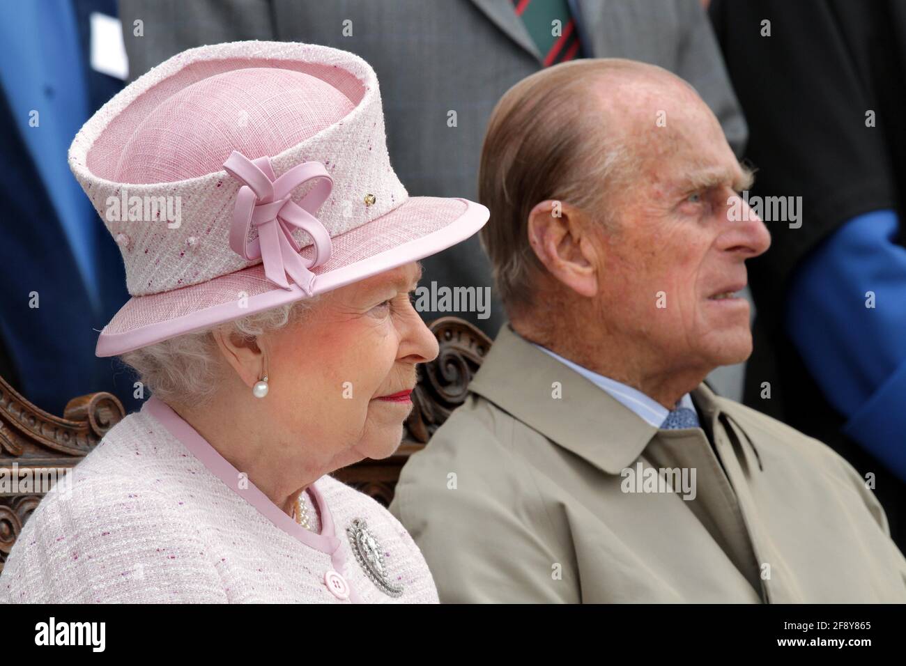 Her Majesty The Queen, accompanied by His Royal Highness The Duke of Edinburgh, visits Hereford Cathedral as part of their Diamond Jubilee tour. Wednesday, July 11, 2012. Stock Photo