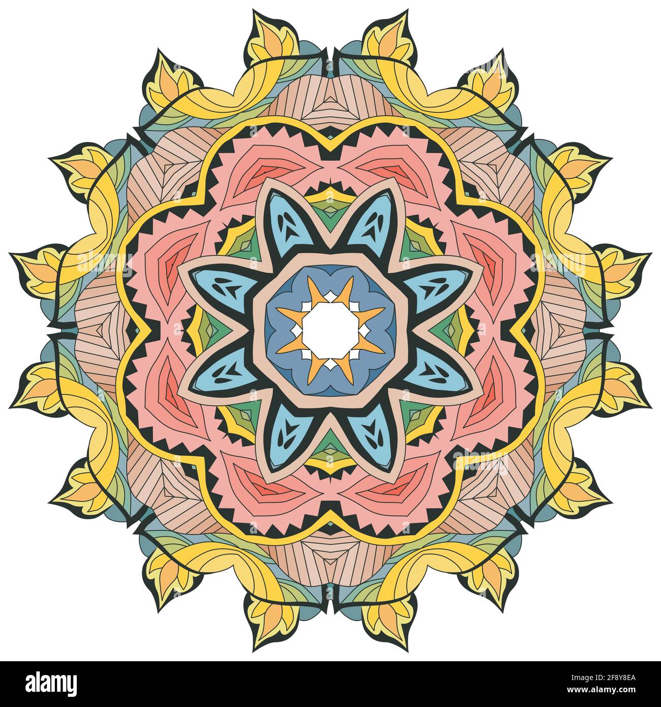 Decorative round ornaments. Unusual flower shape. Oriental vector, Anti-stress therapy patterns. Weave design elements. Yoga logos Vector. Stock Vector