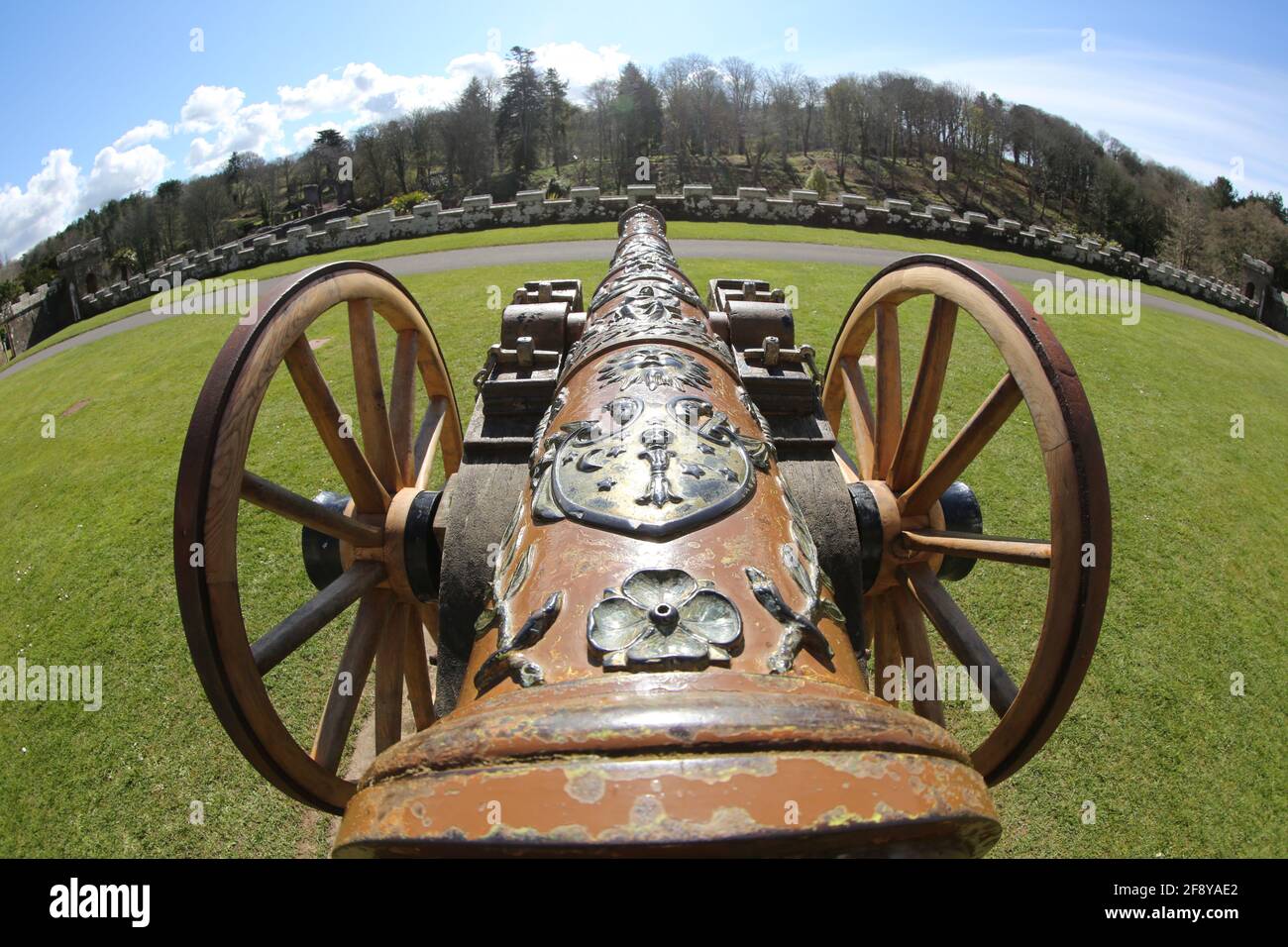 Scotland, Ayrshire,Culzean Castle& grounds 12 Apr 2021 Two Cannons at the front of the castle which date back to 1702 Stock Photo