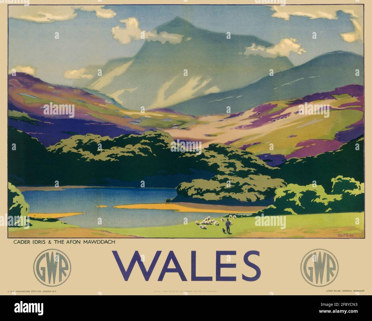 A vintage travel poster for Wales by the Great Western Railway Stock Photo