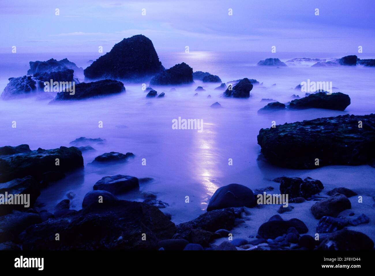 Scenic view of rocky coast at night, Laguna Beach, California, USA Stock Photo